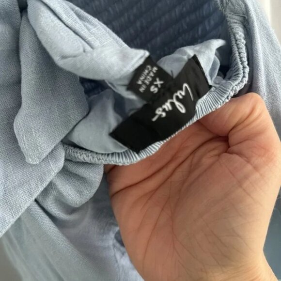 Super Sweet Light Blue Smocked RuffledTie-Back Mini Dress XS - Picture 3 of 12